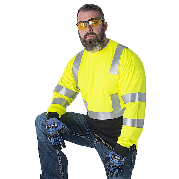 Cordova Hi-Vis Long Sleeve Shirt, Birdseye Mesh, Lime, M V501-M - main